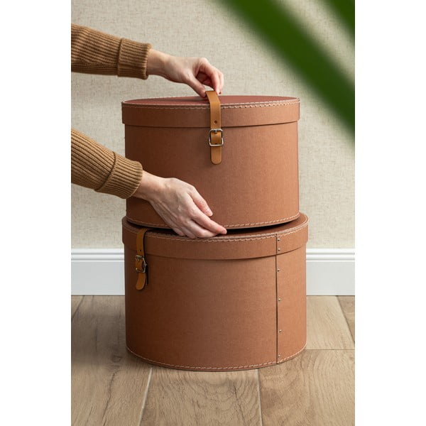 Cutii de depozitare maro 2 buc. din carton cu capac ø 37,5x25 cm Rut Restore Paper Laminate – Bigso-image-4