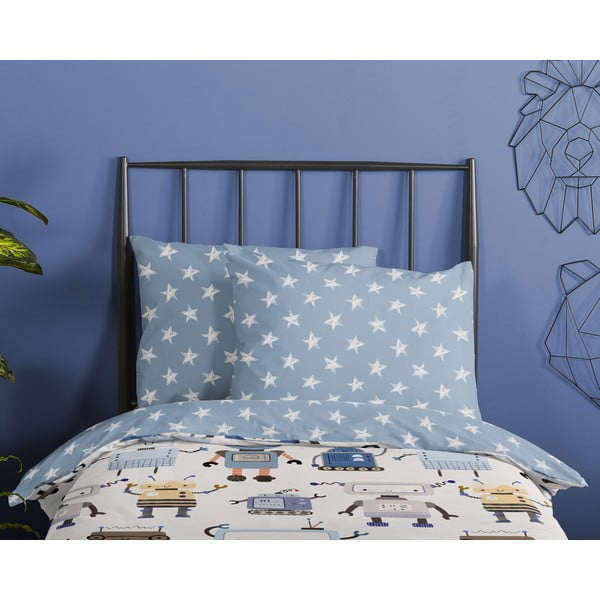 Lenjerie de pat pentru copii albastră-bej din bumbac pentru pat de o persoană 140x200 cm Robo – Good Morning-image-2