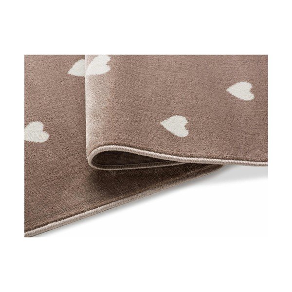 Covor pentru copii KICOTI Peas, 133 x 190 cm, maro-alb, motive inimă-image-1