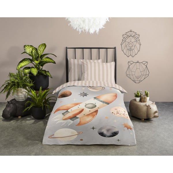 Lenjerie de pat pentru copii grej din bumbac pentru pat de o persoană 140x200 cm Explore – Good Morning-image-1