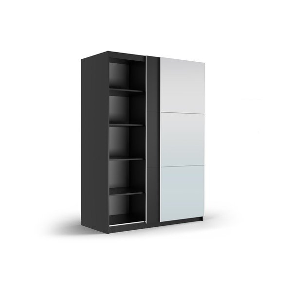 Dulap negru cu oglindă și uși glisante 151x215 cm Lisburn - Cosmopolitan Design-image-2