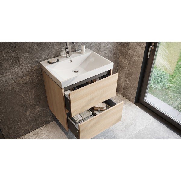 Dulap sub chiuvetă în culoare naturală suspendat cu aspect de lemn de stejar 61x65 cm Bodera – Germania-image-1