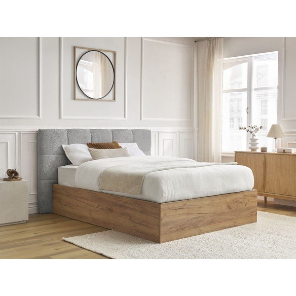 Pat matrimonial gri tapițat/din  placă aglomerată de lemn tapițat cu spațiu de depozitare cu somieră 180x200 cm Kumo – Bobochic Paris-image-4