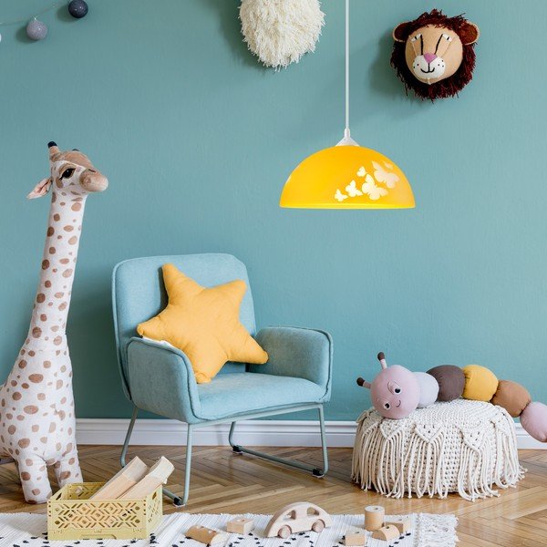 Lustră pentru copii galben ocru cu abajur din sticlă ø 30 cm Mariposa – LAMKUR-image-2