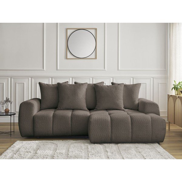 Colțar maro extensibil/cu spațiu de depozitare cu tapițerie din țesătură bouclé (cu colț pe partea dreaptă/cu șezlong) Roxelane – Bobochic Paris-image-1