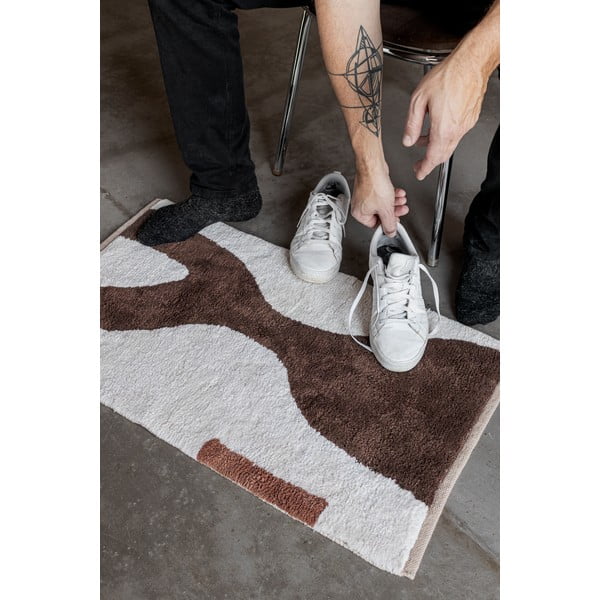 Covor alb/maro lavabil din bumbac 50x80 cm Figura – Mette Ditmer Denmark-image-1