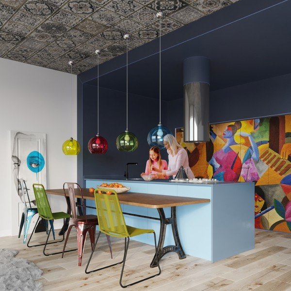 Lustră albastră cu abajur din sticlă ø 30 cm Bilbao – Sollux-image-4