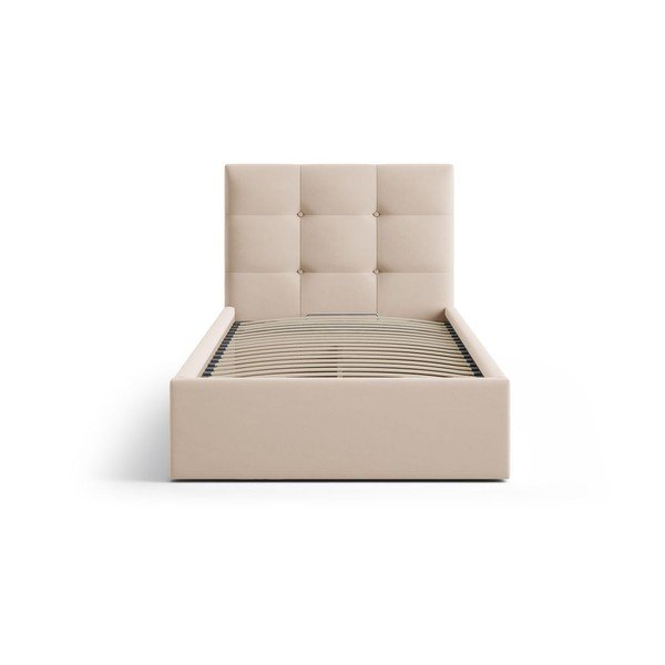 Pat maro deschis tapițat cu spațiu de depozitare cu somieră 90x200 cm Phaedra – Micadoni -image-3