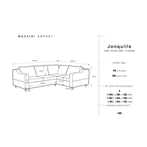 Canapea extensibilă cu 4 locuri Mazzini Sofac Jonquille, pe partea dreaptă, gri-image-2