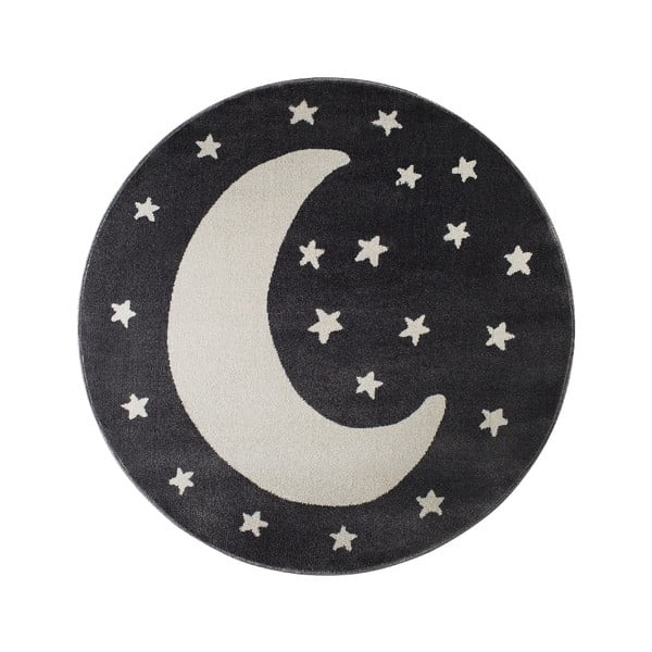 Covor rotund cu model de lună KICOTI Moon, ø 133 cm, negru-alb