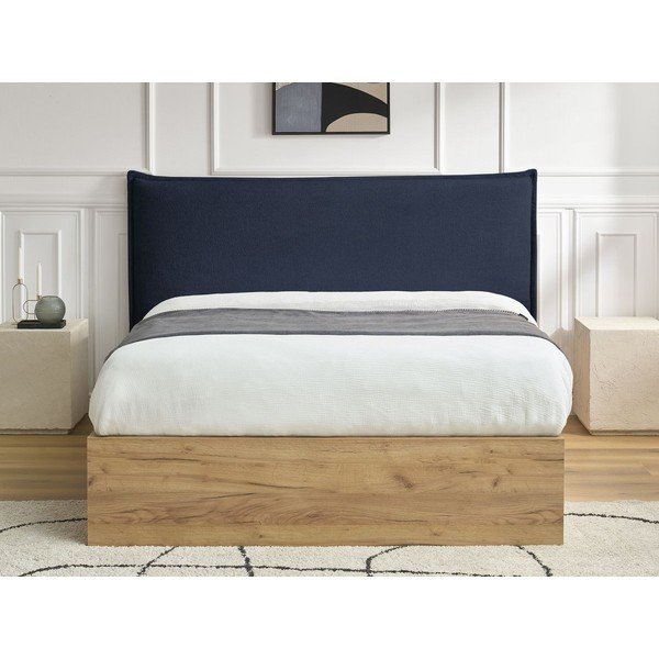 Pat matrimonial albastru tapițat/din  placă aglomerată de lemn tapițat cu spațiu de depozitare cu somieră 180x200 cm Charlie – Bobochic Paris-image-2