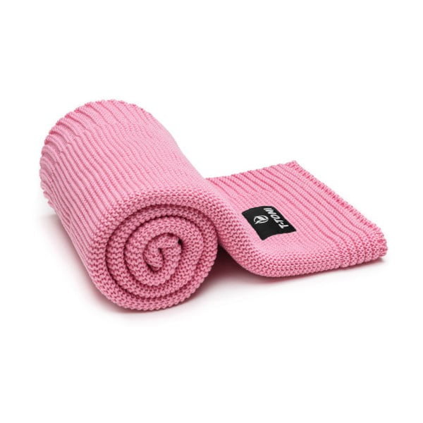 Pătură tricotată din amestec de bumbac pentru copii T-TOMI Autumn waves, 80 x 100 cm, roz
