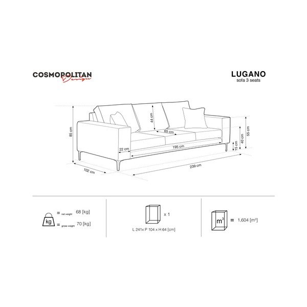 Canapea cu 3 locuri Cosmopolitan Design Lugano, roz pudră-image-4