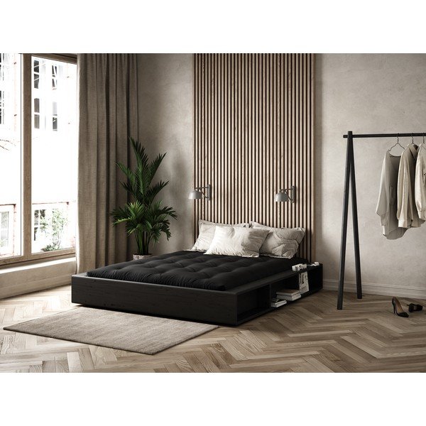 Pat dublu din lemn masiv cu spațiu de depozitare și futon negru Comfort Karup Design, 180 x 200 cm, negru-image-1