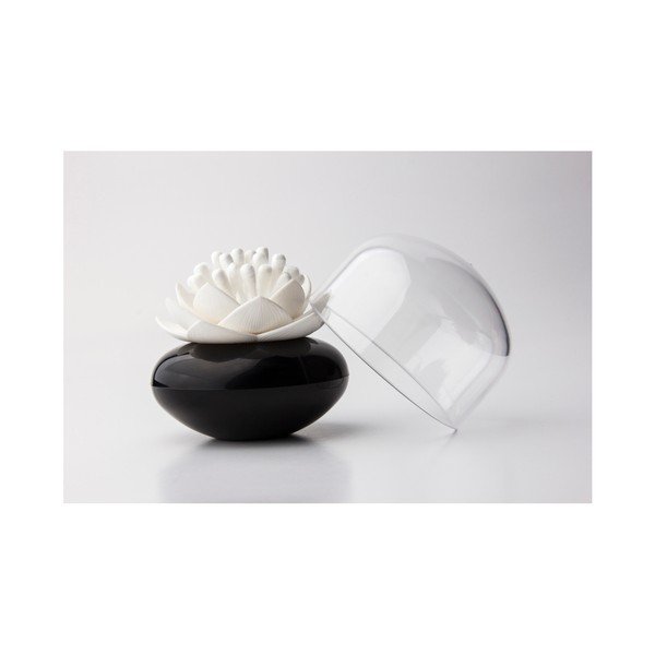 Suport bețișoare pentru urechi Qualy&CO Lotus Cotton Bud, alb-negru-image-1