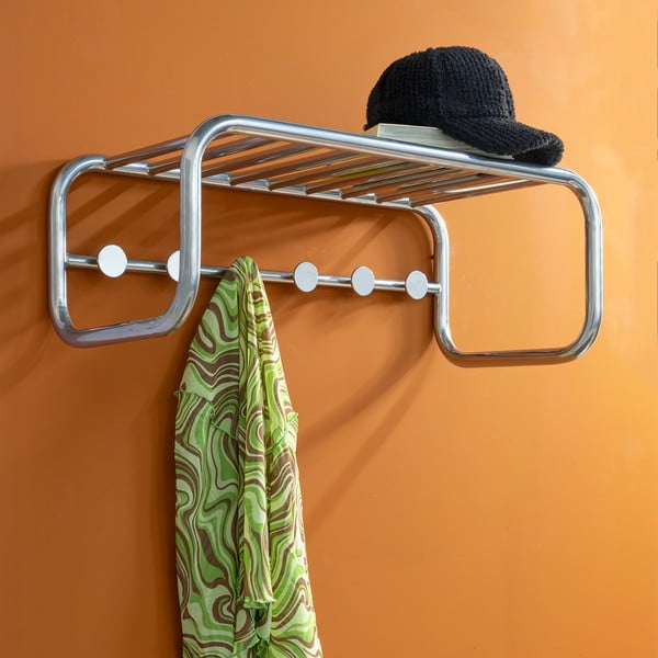 Cuier de perete argintiu cu raft din metal 72 cm Retro – Spinder Design-image-4