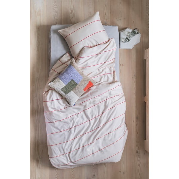 Lenjerie de pat roșie/bej din bumbac satinat pentru pat de o persoană 140x200 cm Align – Mette Ditmer Denmark-image-1