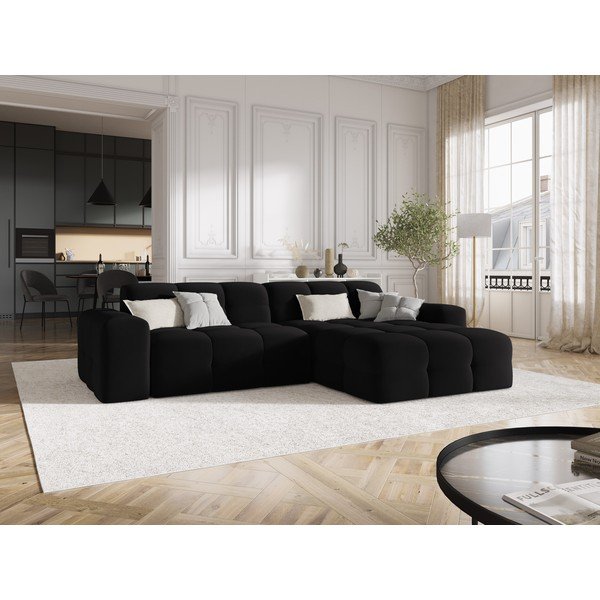 Colțar negru cu tapițerie din catifea (pe partea dreaptă) Kendal – Micadoni Home-image-1