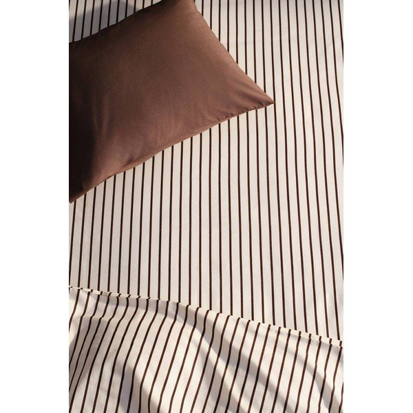 Cearceaf crem/maro închis din bumbac organic cu elastic 90x200 cm Sima – Jotex-image-2
