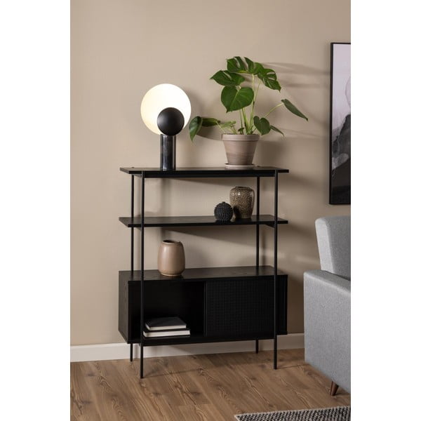 Bibliotecă neagră cu aspect de lemn de frasin cu ușă glisantă 94x114 cm Angus – Actona-image-1