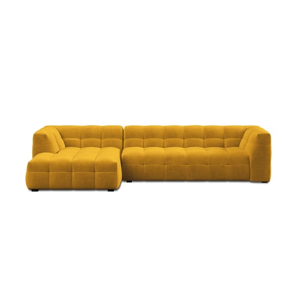 Colțar cu tapițerie din catifea și șezlong pe partea stângă Windsor & Co Sofas Vesta, galben