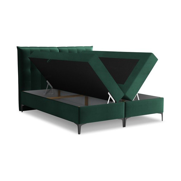 Pat boxspring verde închis cu spațiu de depozitare 160x200 cm Mikana – Makamii-image-1