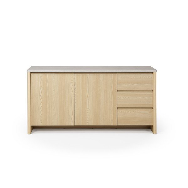 Comodă albă/în culoare naturală deschisă cu aspect de lemn de stejar 163x80x45 cm Dore – Marckeric