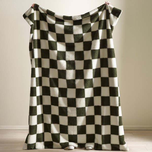 Pătură albă/verde 130x170 cm Cosy Soft Checkerboard – Catherine Lansfield-image-1