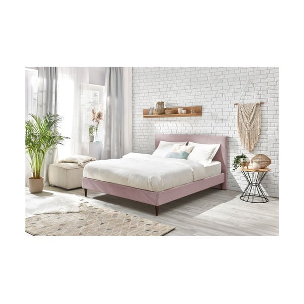 Pat matrimonial 160x200 cm roz tapițat cu somieră Anja – Bobochic Paris-image-4