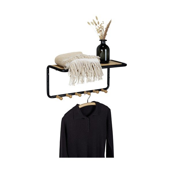 Cuier de perete negru/natural  cu raft din metal Loft – Wenko-image-3