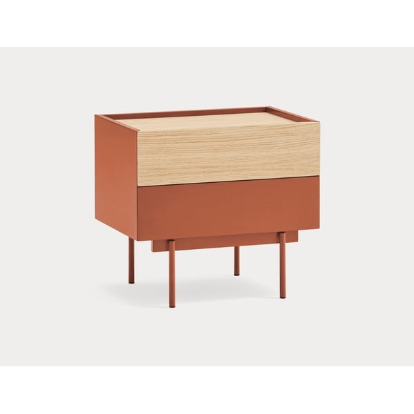 Noptieră cărămiziu-natural cu aspect de lemn de stejar Otto – Teulat-image-1