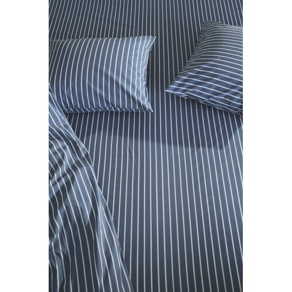 Cearceaf alb/albastru din bumbac organic cu elastic 160x200 cm Sima – Jotex-image-2