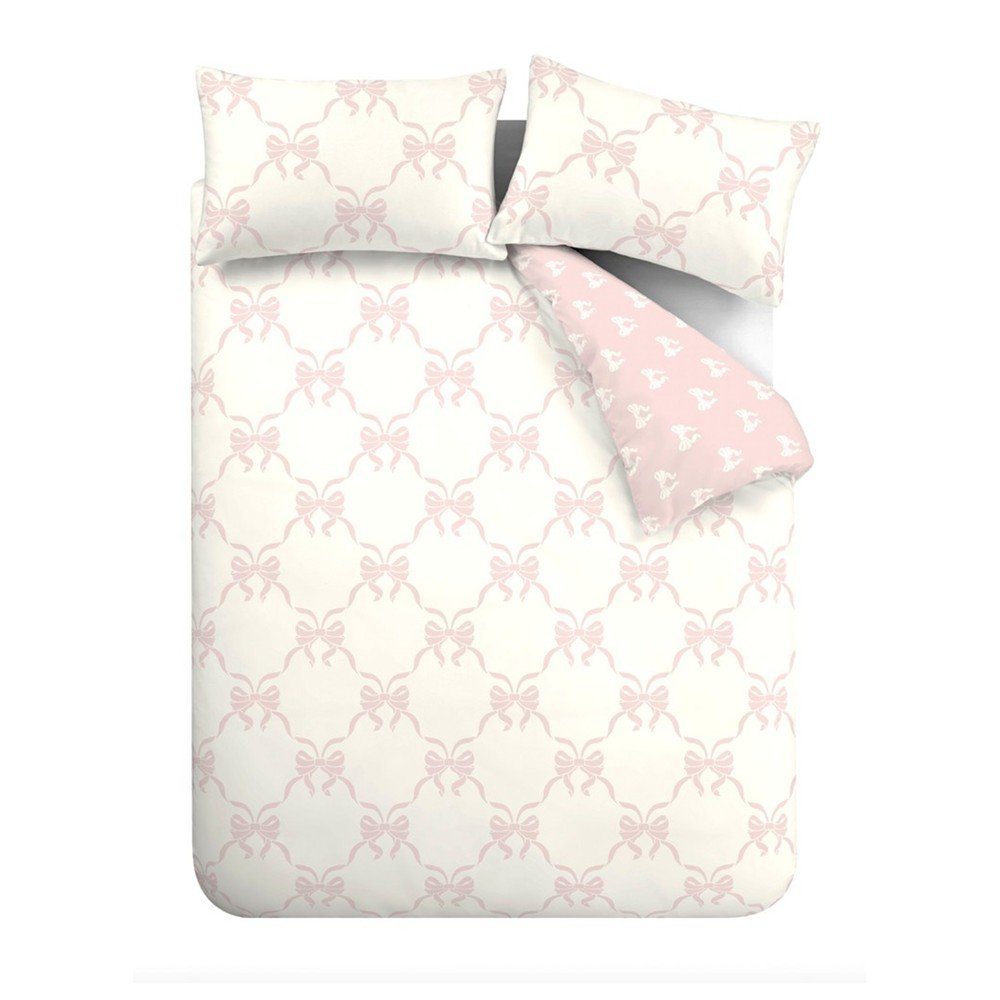 Lenjerie de pat roz pentru pat dublu 200x200 cm Pretty Bows – Catherine Lansfield