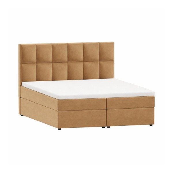 Pat boxspring galben ocru cu spațiu de depozitare 140x200 cm Flip – Ropez
