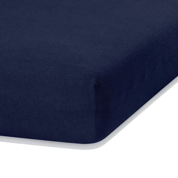 Cearceaf albastru închis din frotir cu elastic 240x220 cm Ruby – Restilo-image-1