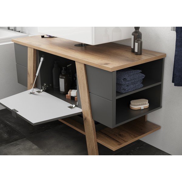 Dulap gri închis sub chiuvetă în decor de stejar 111x67 cm Avellino - Germania-image-1
