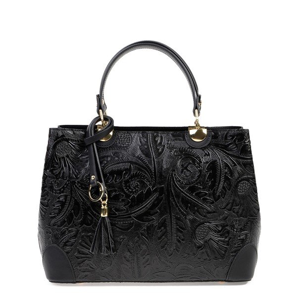 Geantă din piele Carla Ferreri Floral, negru-image-1