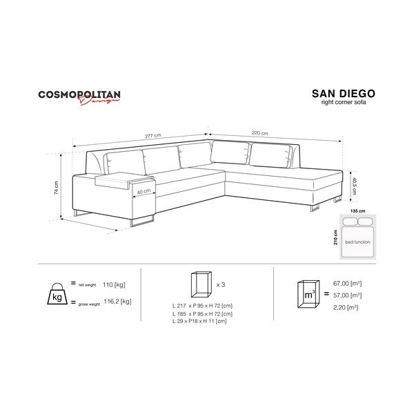 Canapea extensibilă cu șezlong pe partea dreaptă Cosmopolitan Design San Diego, verde-image-2