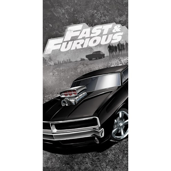 Prosop din bumbac pentru copii Halantex Fast&Furious, 70 x 140 cm, negru