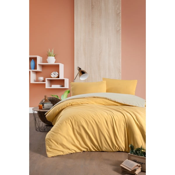 Lenjerie de pat galben-crem din bumbac pentru pat dublu-extins și cearceaf 200x220 cm – Mila Home-image-1