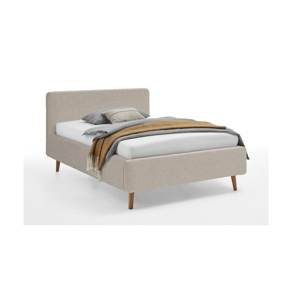 Pat matrimonial bej tapițat cu spațiu de depozitare cu somieră 140x200 cm Mattis – Meise Möbel-image-3