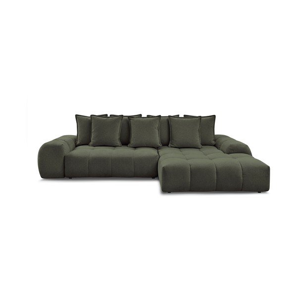 Colțar verde extensibil/cu spațiu de depozitare cu tapițerie din chenille (cu colț pe partea dreaptă/cu șezlong) Everest – Bobochic Paris
