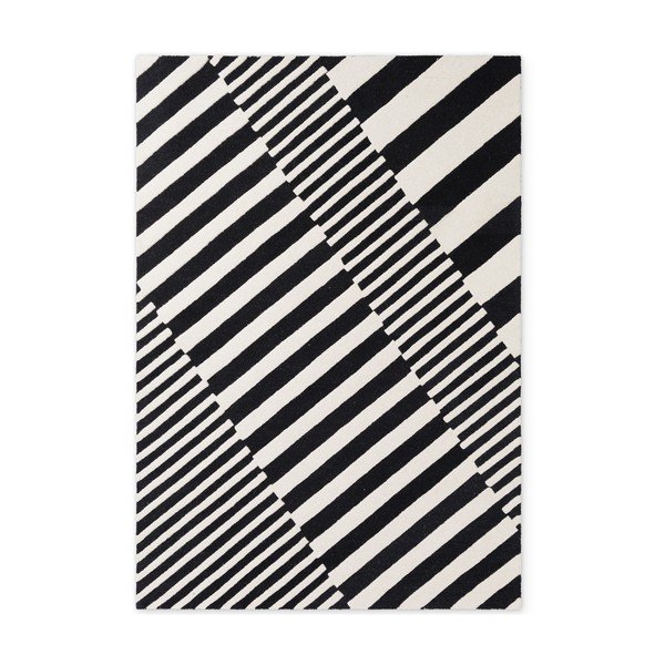 Covor alb-negru țesut manual din lână 160x230 cm Stryve Flux – Elle Decoration