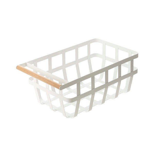 Coșuleț pentru raft cu detalii din lemn de fag YAMAZAKI Tosca, alb-image-1