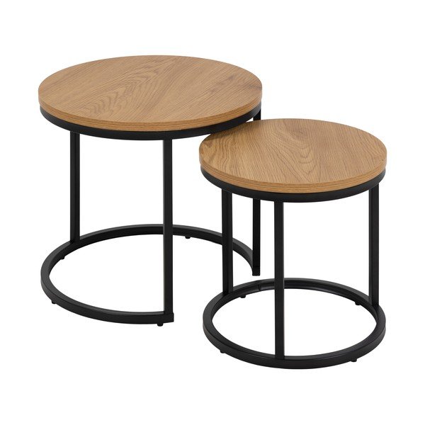 Măsuțe auxiliare 2 buc. rotunde cu blat cu aspect de lemn de stejar ø 45 cm Spiro – Actona-image-2