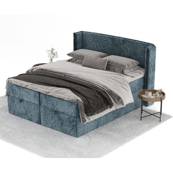 Pat boxspring albastru cu spațiu de depozitare 180x200 cm Passion – Maison de Rêve-image-2