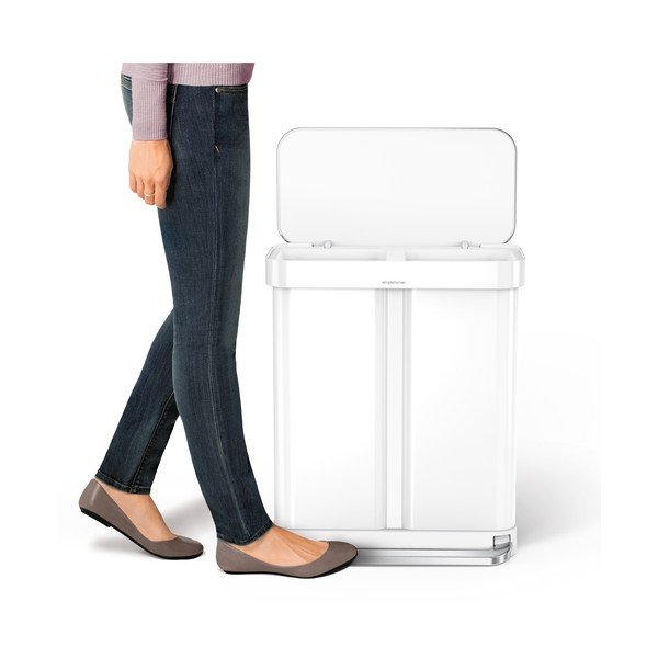Coș de gunoi alb pentru reciclare/cu pedală 34+24 l din oțel Dual – simplehuman-image-4