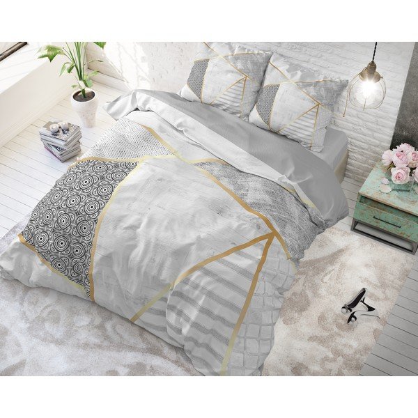 Lenjerie din bumbac pentru pat dublu Pure Cotton Graphic, 200 x 200/220 cm-image-1