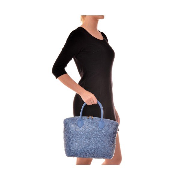 Geantă din piele cu model în relief Anna Luchini, albastru deschis-image-4