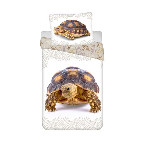 Lenjerie de pat pentru copii albă-maro din bumbac pentru pat de o persoană 140x200 cm Tortoise – Jerry Fabrics